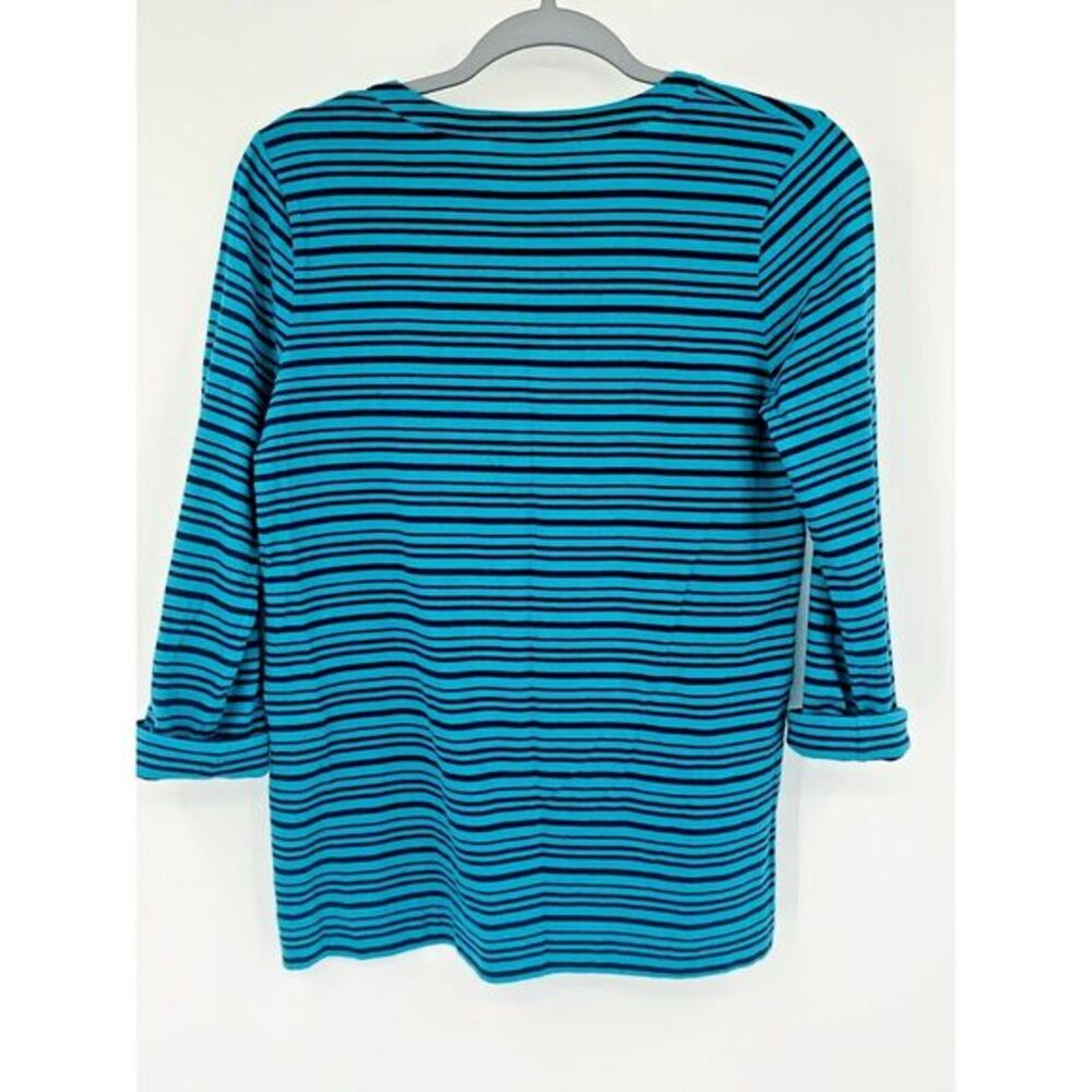 Jones New York Green Navy Horizontal Stripes Cotton Vneck Women's Top Size Small